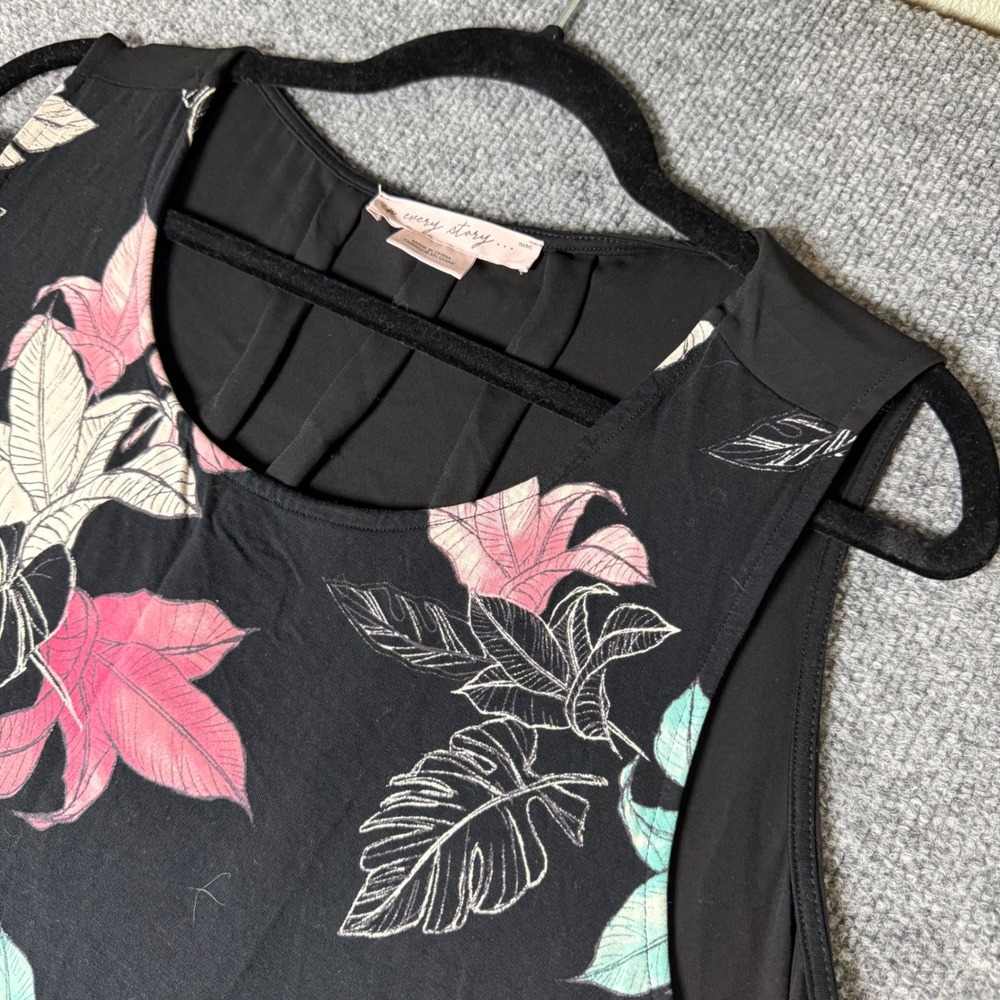 In Every Story Black Floral Tropical Sleeveless Tank‎ Top Blouse Plus Size 1X